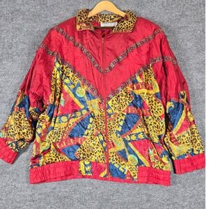 Plus Factor Women's 22W Red Multi Print Track Jacket Full Zip Leopard Cheetah